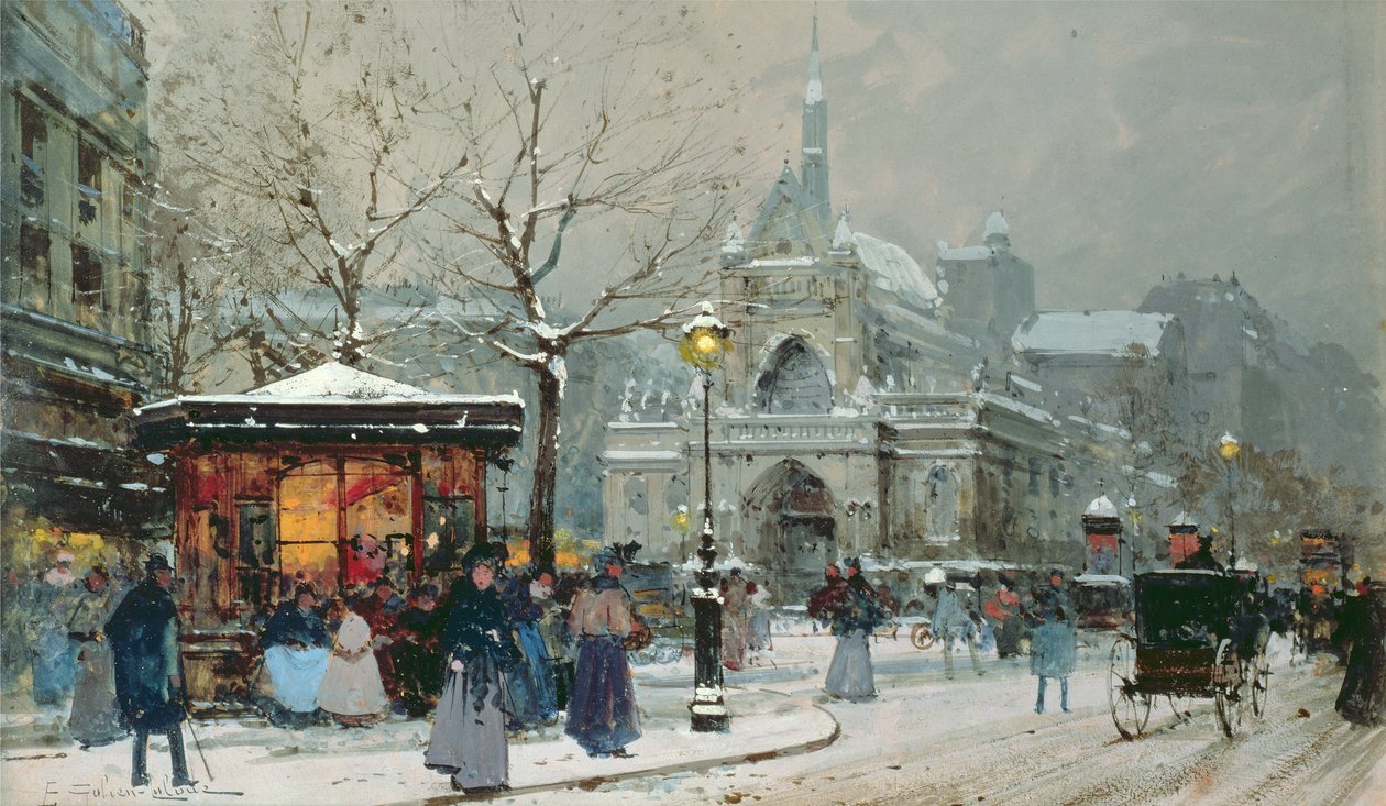 Snöplats i Paris av Eugene Galien Laloue