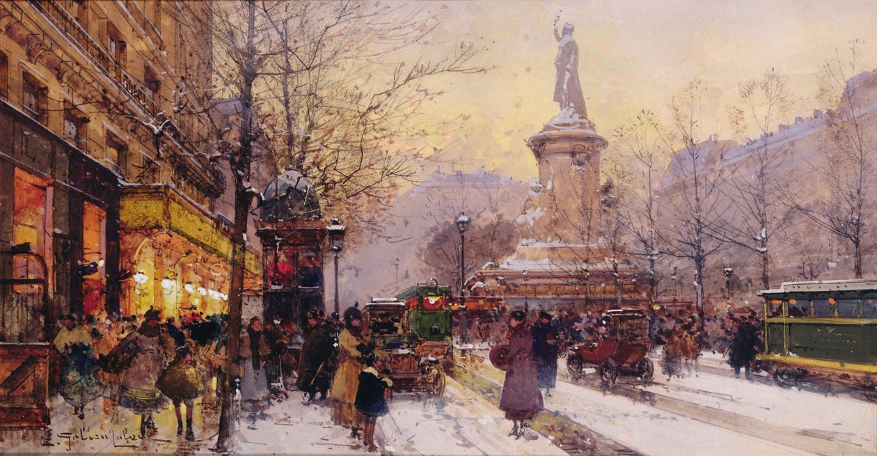 Vinter Paris gatubild av Eugene Galien Laloue