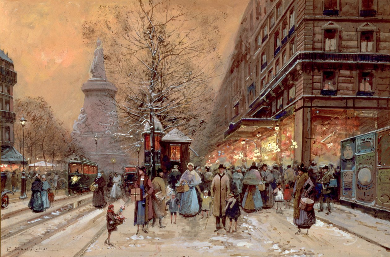 En livlig boulevard nära Place de la Republique, Paris av Eugene Galien Laloue