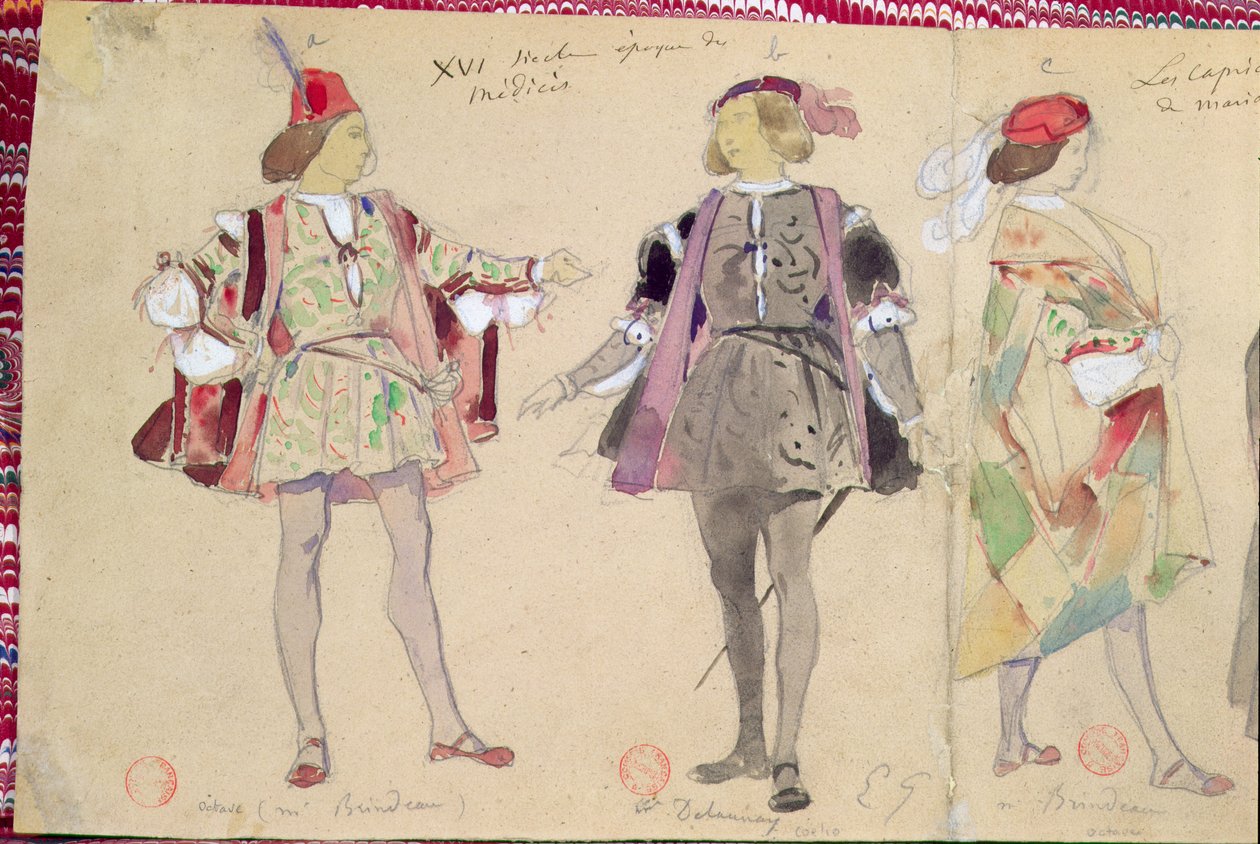 Kostymdesign för Octave (spelad av Brindeau) och Coelio (spelad av Delaunay) för 