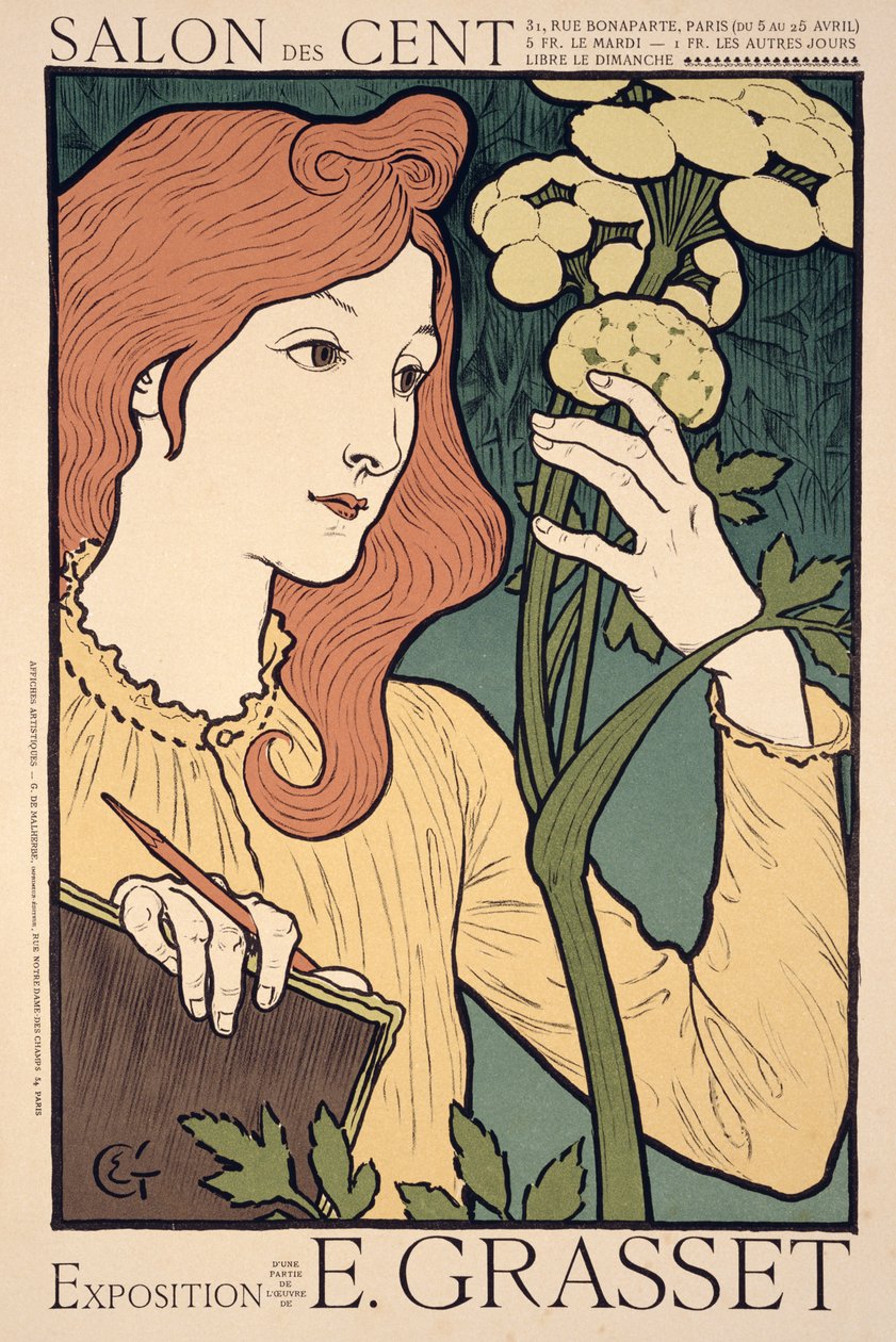 Reproduktion av en affisch som annonserar en "Utställning av verk av Eugene Grasset, på Salon des Cent", Rue Bonaparte, Paris av Eugene Grasset
