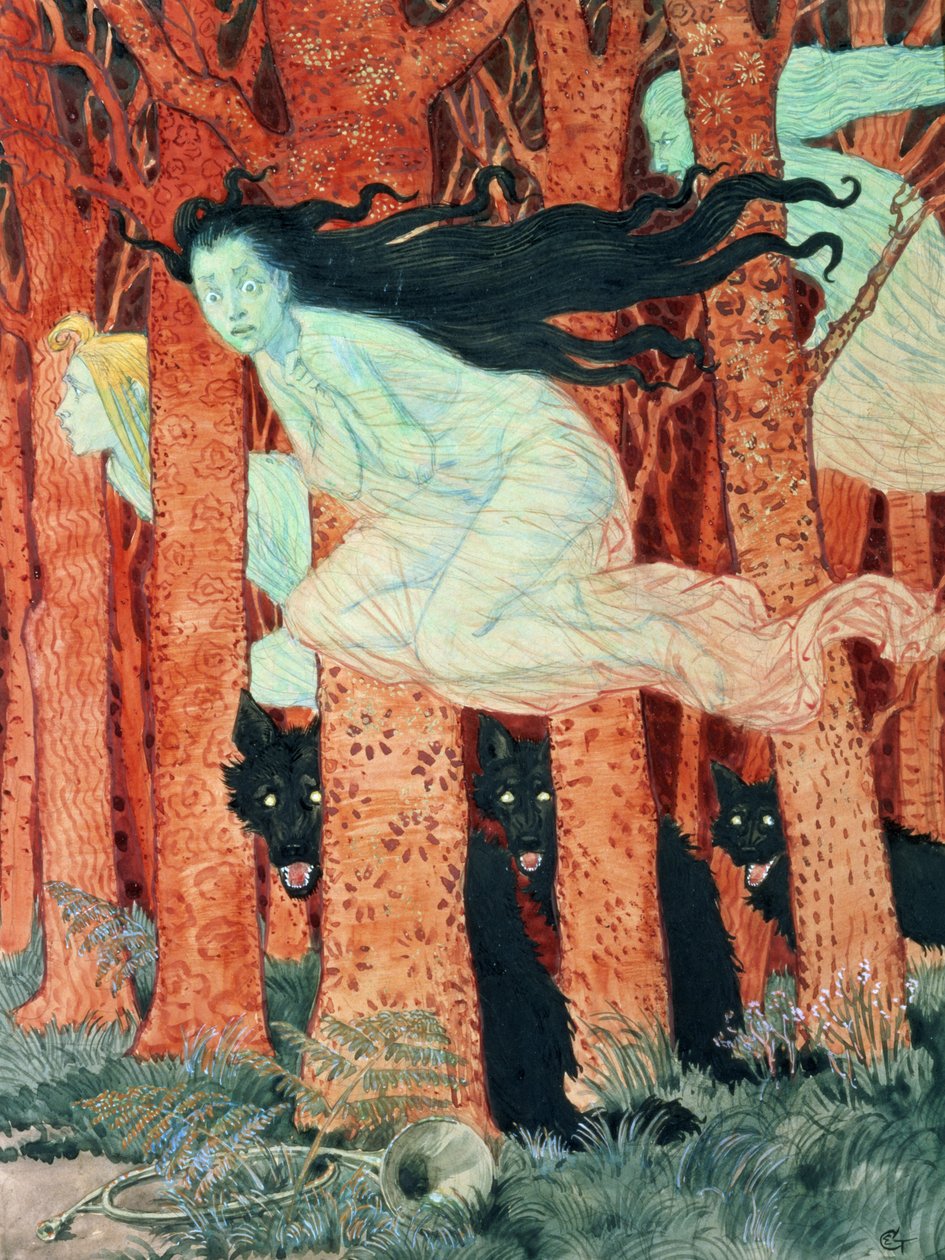 Tre kvinnor och tre vargar av Eugene Grasset
