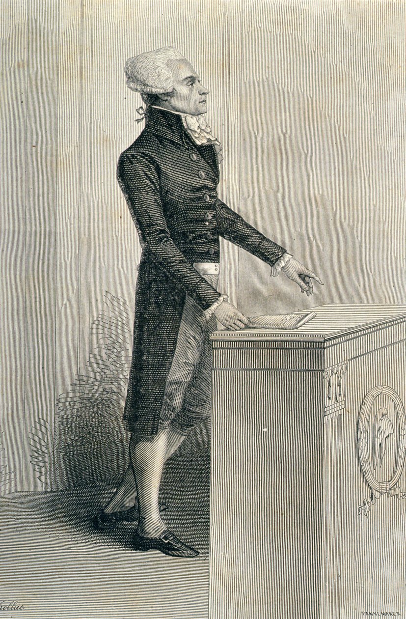 Maximilien de Robespierre (1758-94) Orating, graverad av Stephane Pannemaker (1847-1930) av Eugene Joseph Viollat