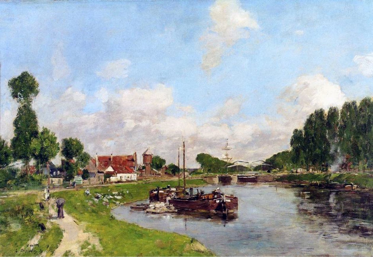 Pråmar på kanalen vid Saint-Valery-sur-Somme, 1891 av Eugene Louis Boudin