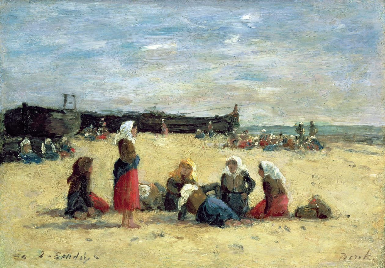 Berck, Fiskare på stranden, 1876 av Eugene Louis Boudin