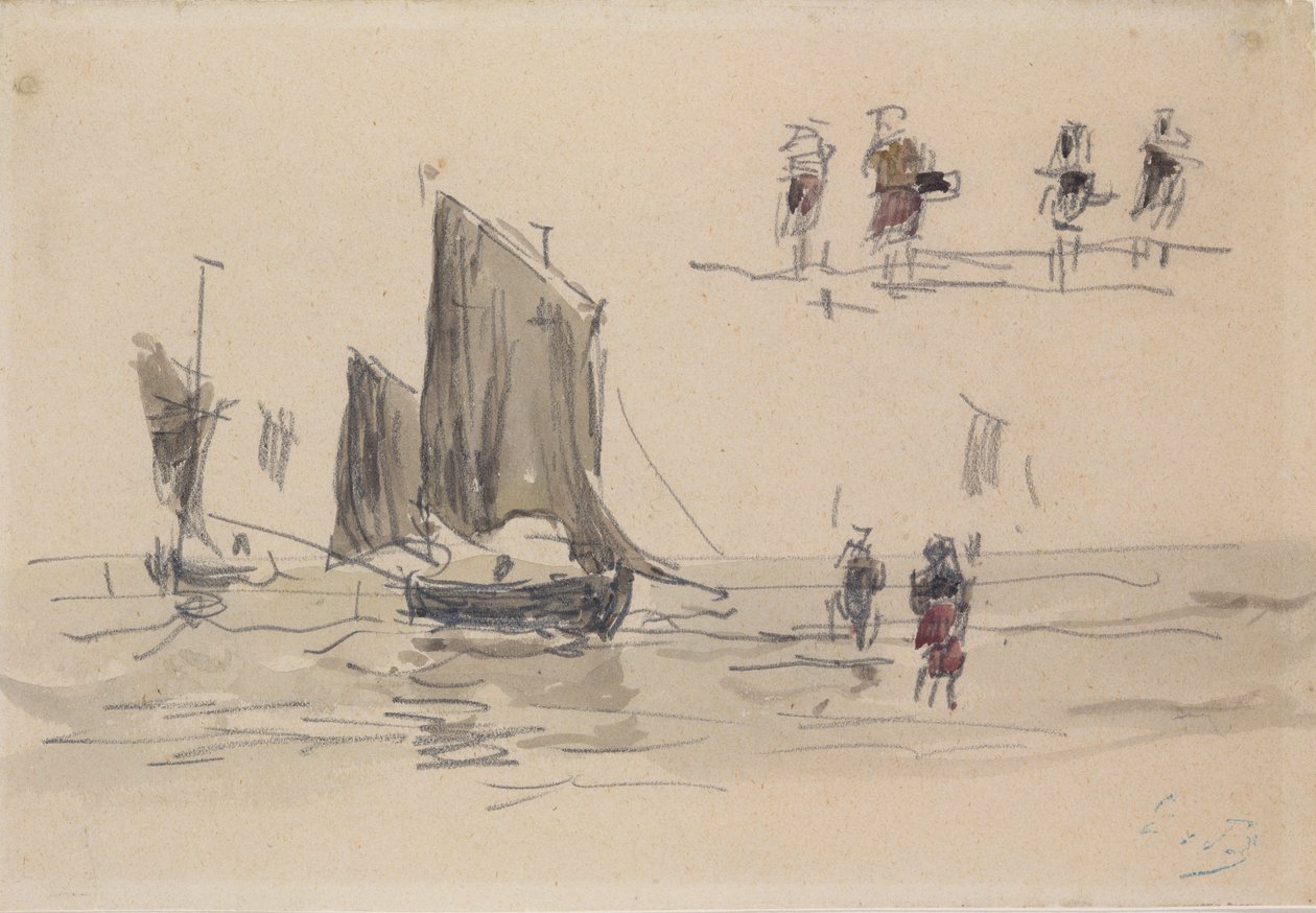 Båtar och fiskare av Eugene Louis Boudin