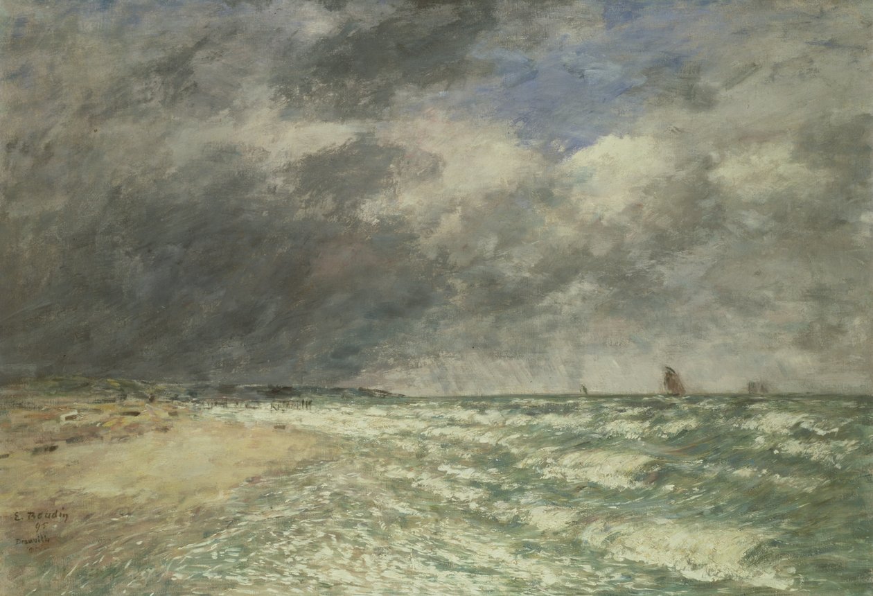 Bysigt väder över havet, Deauville, 1895 av Eugene Louis Boudin