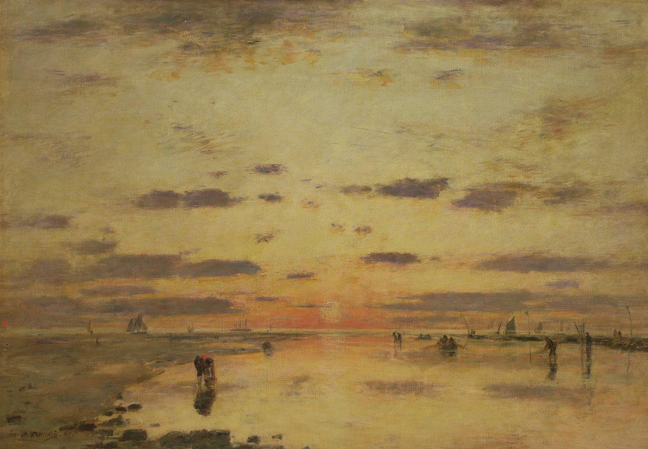 Lågvatten och solnedgång, 1885 av Eugene Louis Boudin