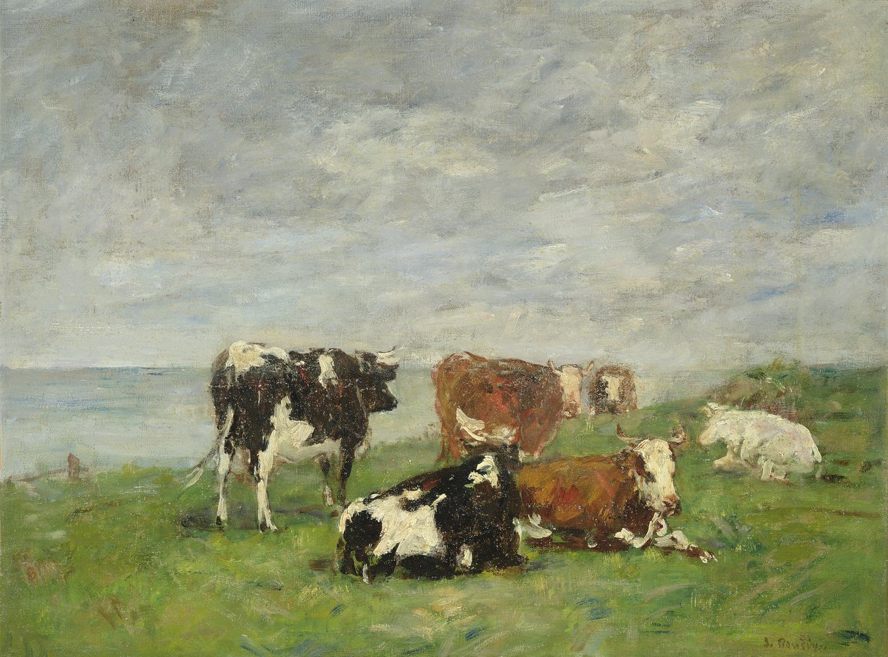 Betesmark vid havet, ca 1880-85 av Eugene Louis Boudin