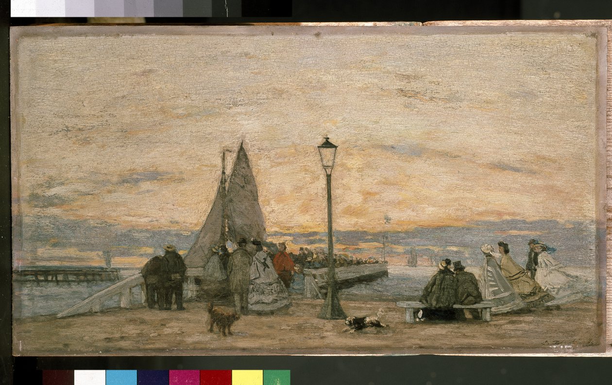 Bryggan i Trouville: Solnedgång, 1864 av Eugene Louis Boudin