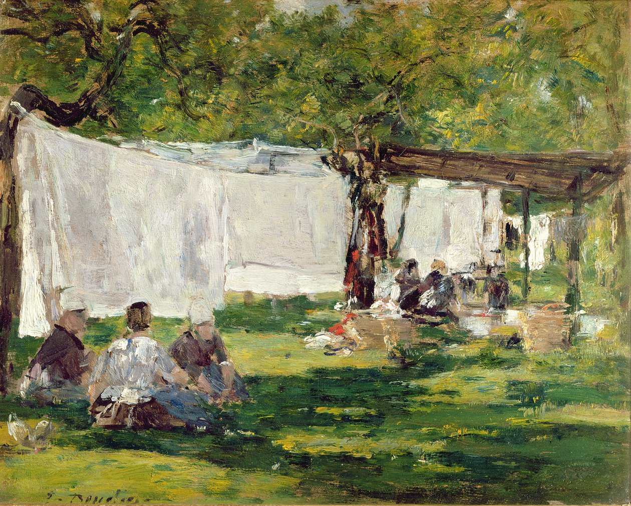 The Laundry at Collise St. Simeon (olja) av Eugene Louis Boudin