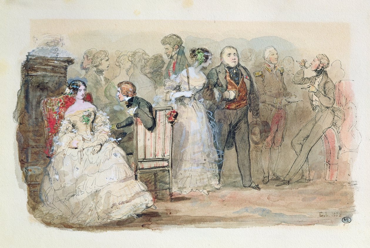 En mottagning under Louis-Philippe (1830-48) 1832 (penna och bläck och wc på papper) av Eugene Louis Lami