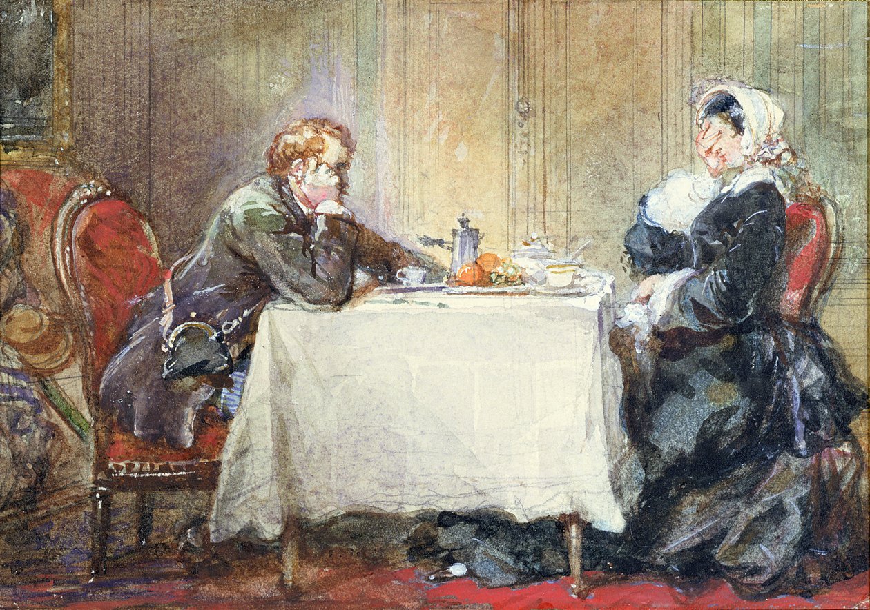 Alfred de Musset (1810-57) och George Sand (1804-76) vid bordet, illustration från 