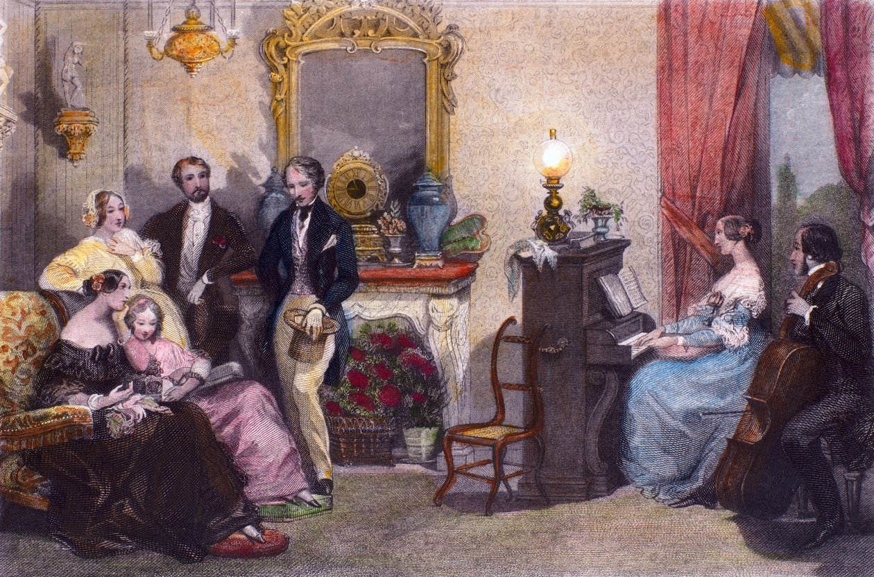 Familjekonsert, Scen från In Summer in Paris av Jules Janin, av Eugene Lami av Eugene Louis Lami