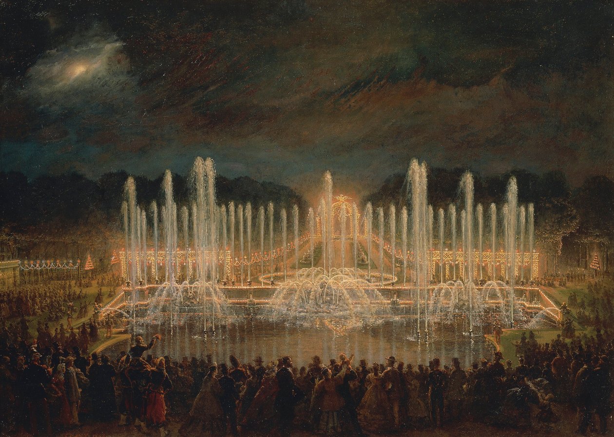 Frankrike, Versailles, Nocturne i Versailles (Les grandes eaux a Versailles) av Eugene Louis Lami