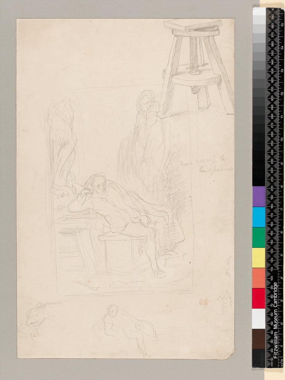 Studier för "Michelangelo in his studio" av Eugene  Delacroix