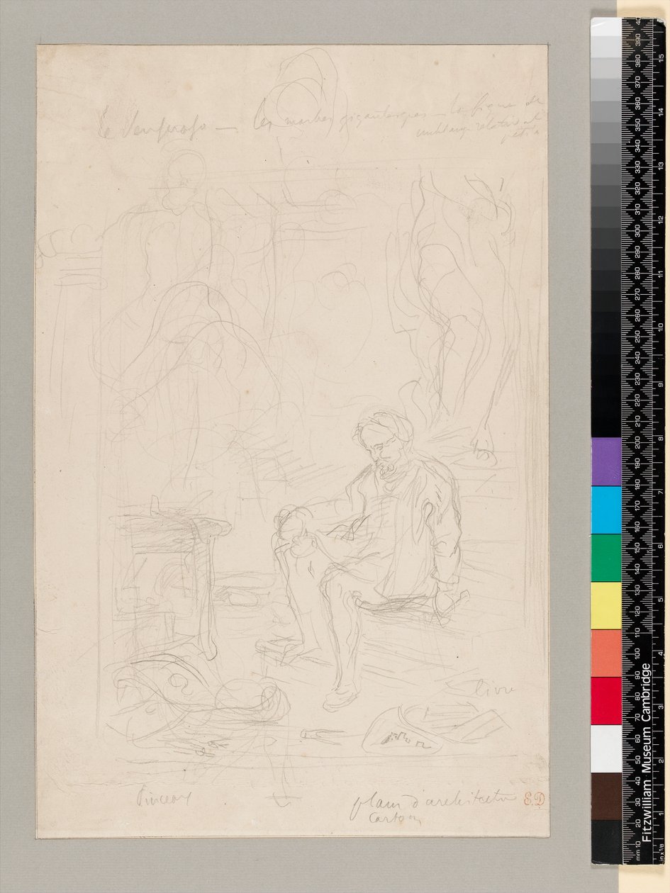 Studier för "Michelangelo in his studio" av Eugene  Delacroix