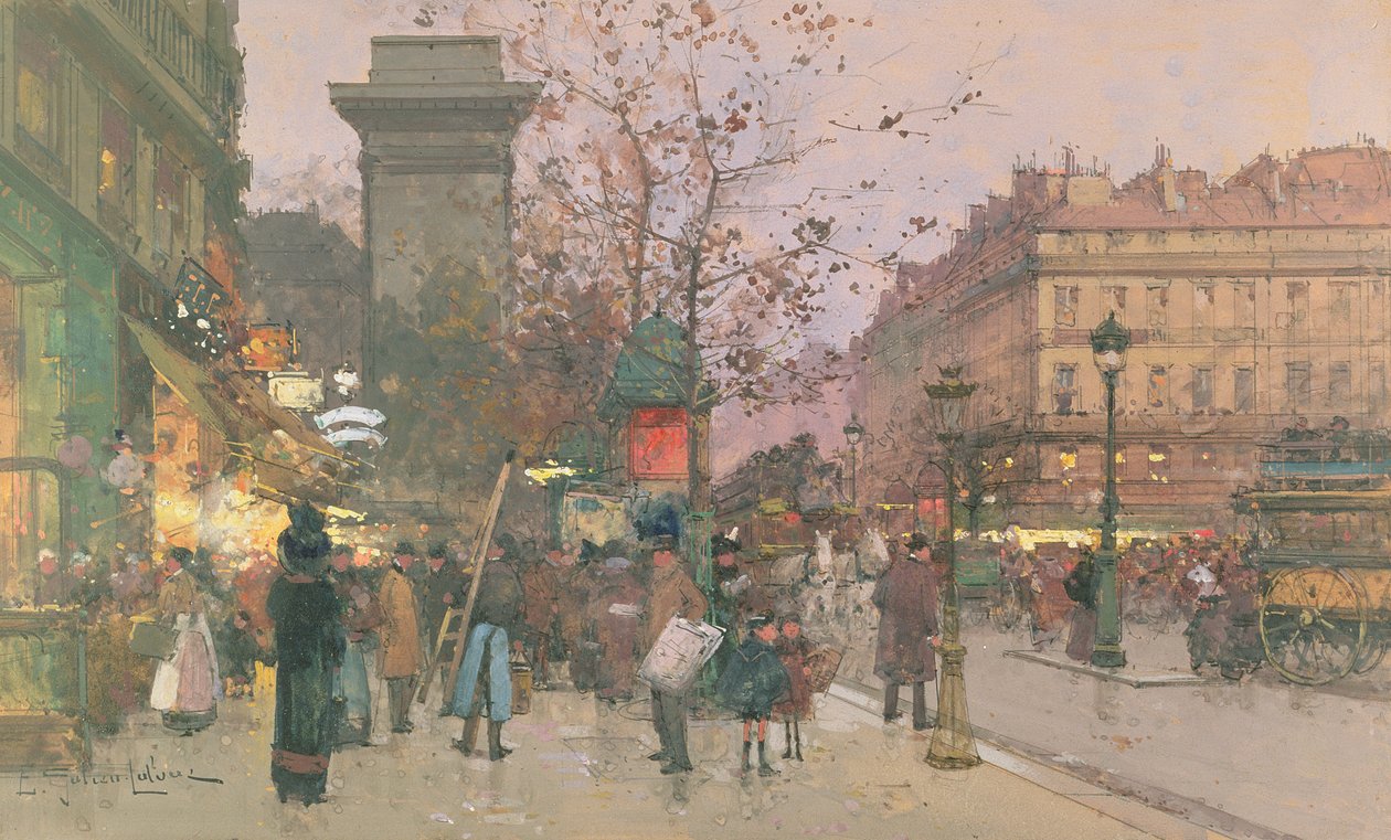 Porte Saint Denis (w/c på papper) av Eugene Galien Laloue