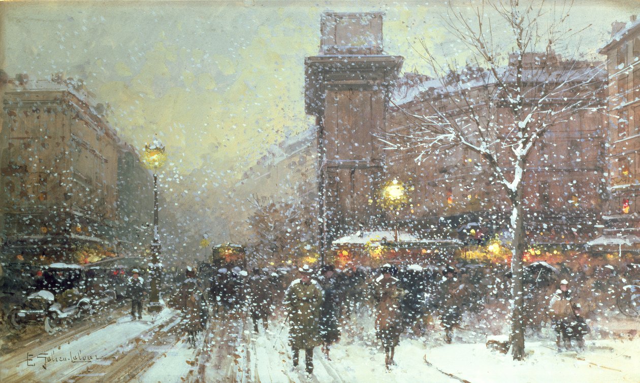Porte St. Martin, i Paris (svart krita och gouache på papper) av Eugene Galien Laloue