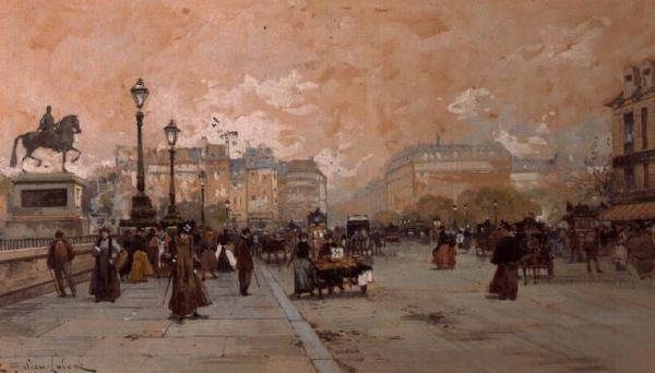 En parisisk gatuscene av Eugene Galien Laloue