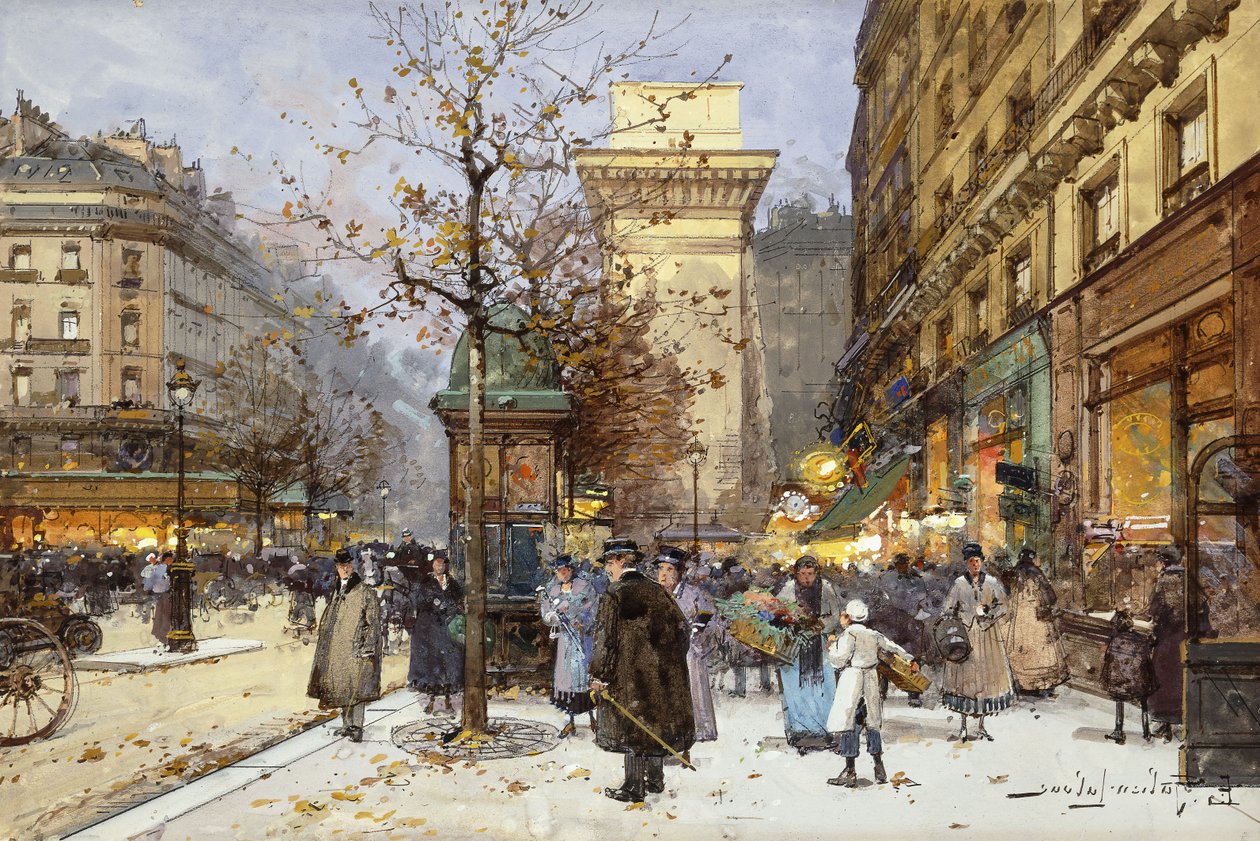 Figurer på Le Boulevard St. Denis vid Twilight av Eugene Galien Laloue