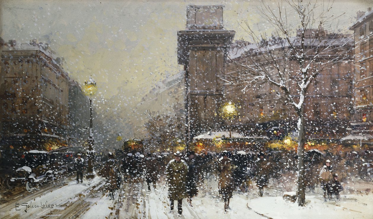 La Porte St. Martin (svart krita och kroppsfärg) av Eugene Galien Laloue