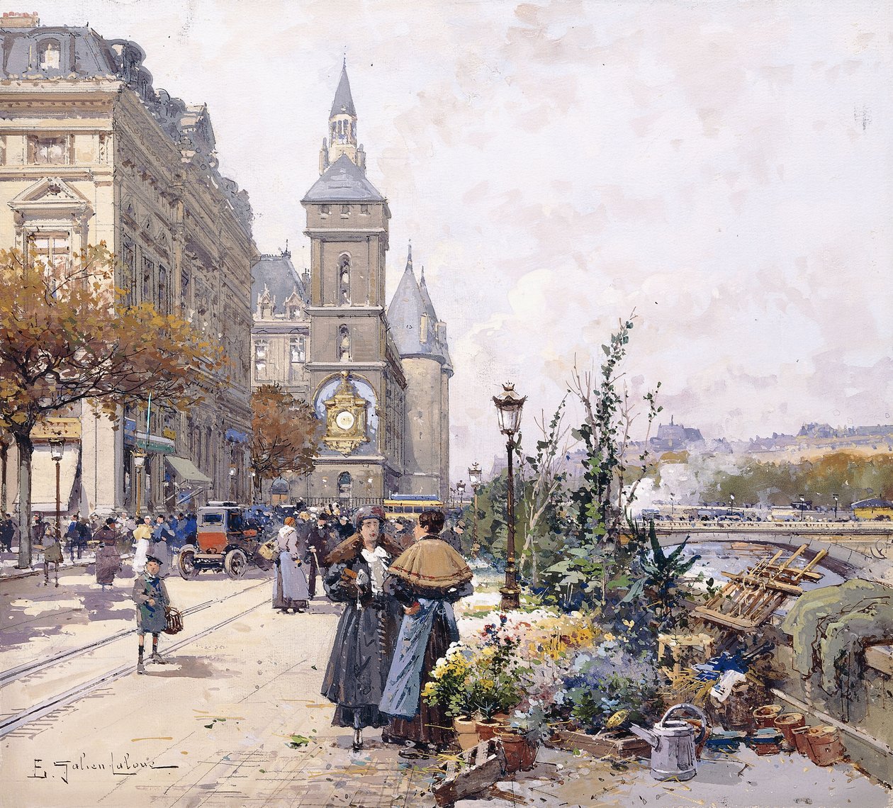 Quai aux Fleurs och Hotel av Eugene Galien Laloue