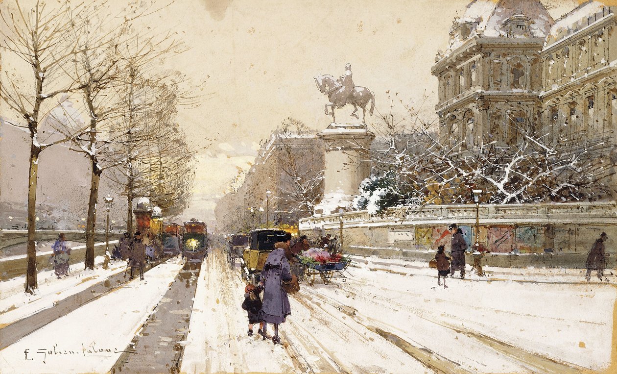 Paris på vintern av Eugene Galien Laloue