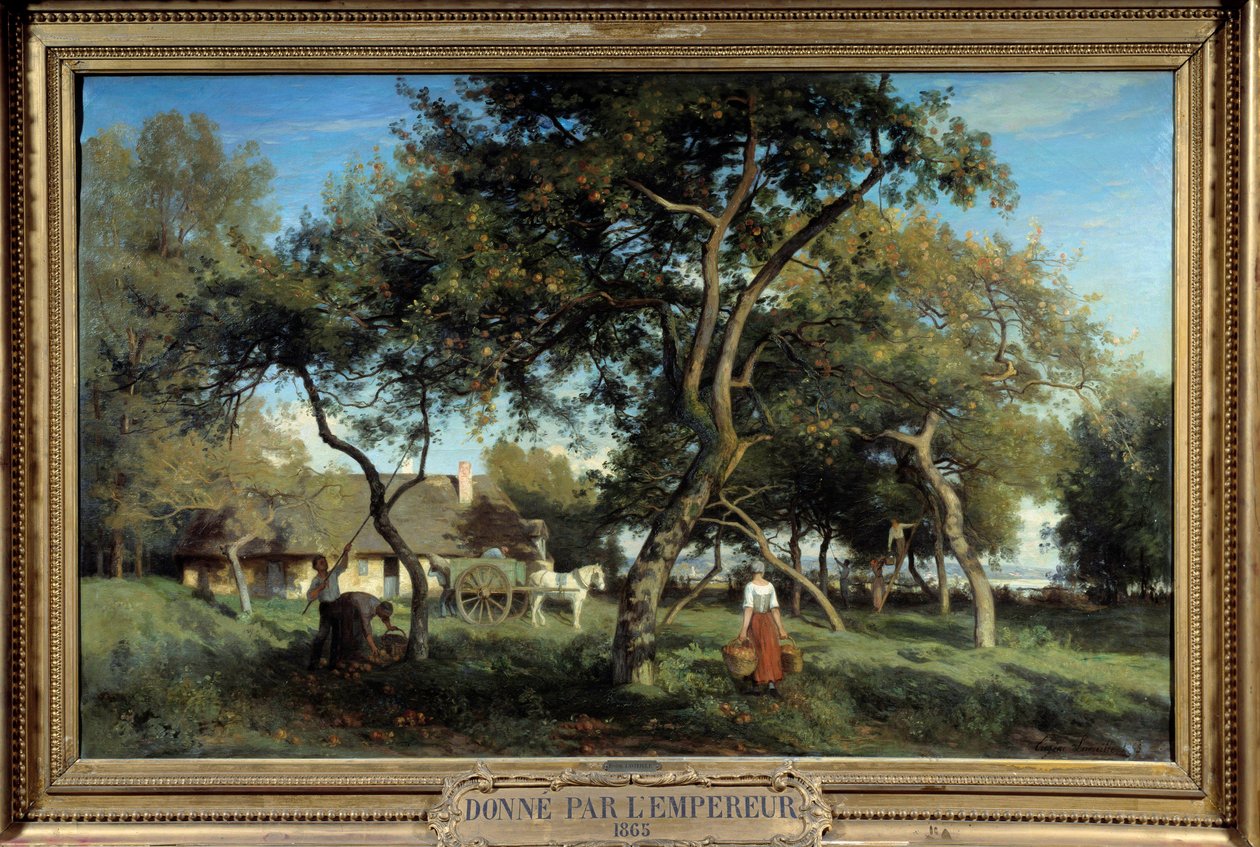 Plocka äpplen i Normandie 1865. Målning av Eugene Lavieille (1820-1889) av Eugene Antoine Samuel Lavieille
