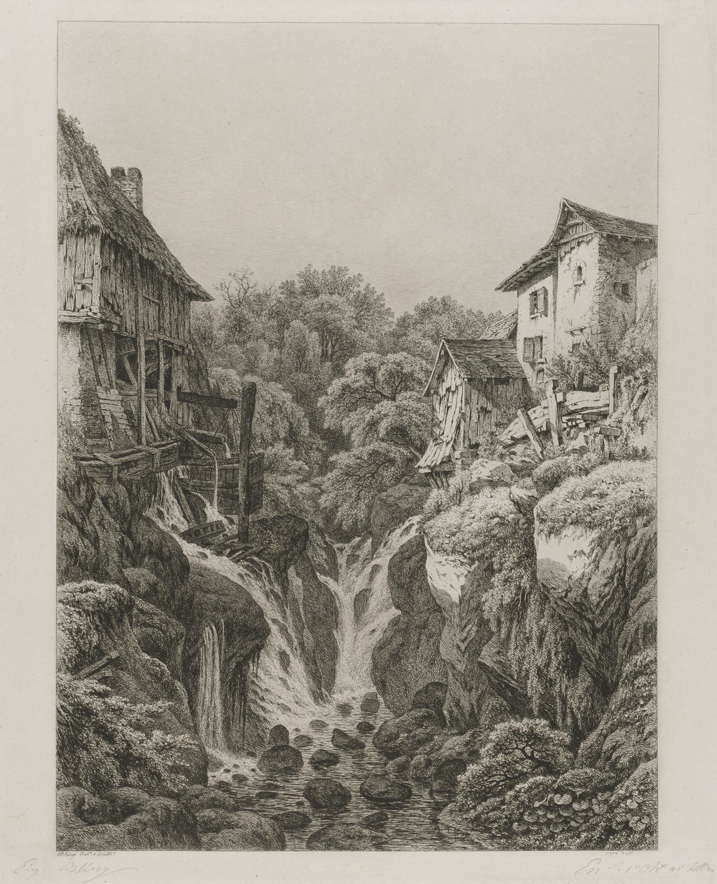 Grésys kvarn och vattenfall nära Aix-les-Bains, 1856. av Eugene Bléry