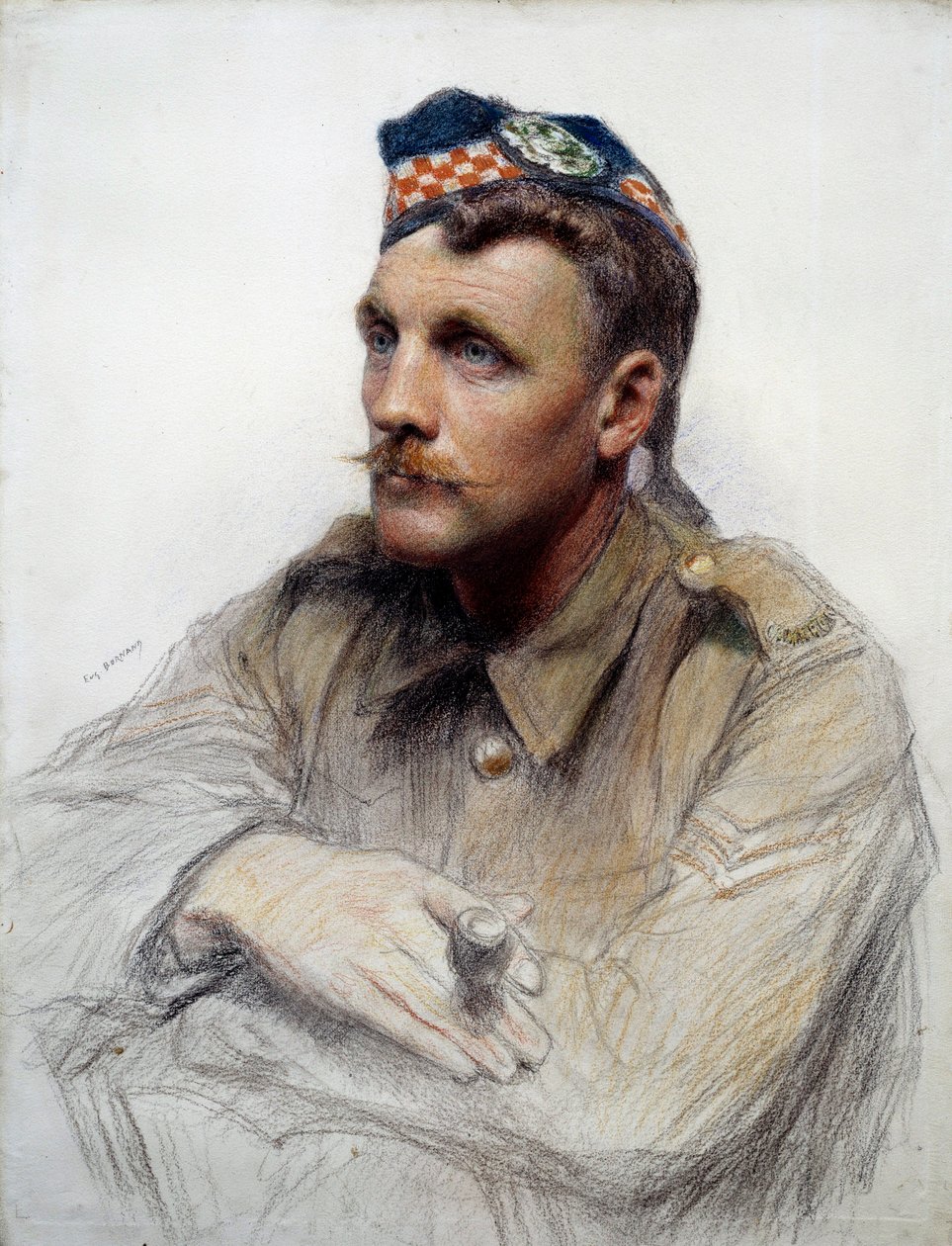 Första världskriget: "" Porträtt av en skotsk soldat under det stora kriget"" Teckning av Eugene Bornand (1850-1921) 1900-talets Paris, Museum of the Legion d