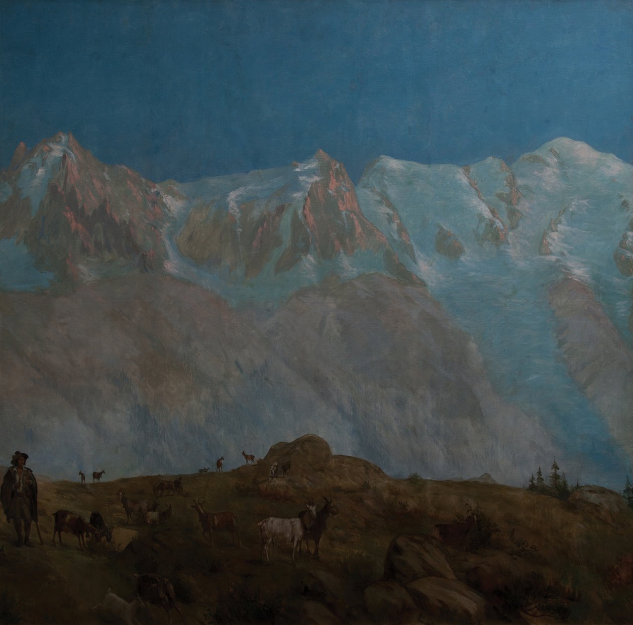 Mont Blanc, Aiguilles du Midi du Plan (Olja på duk) av Eugene Bourgeois