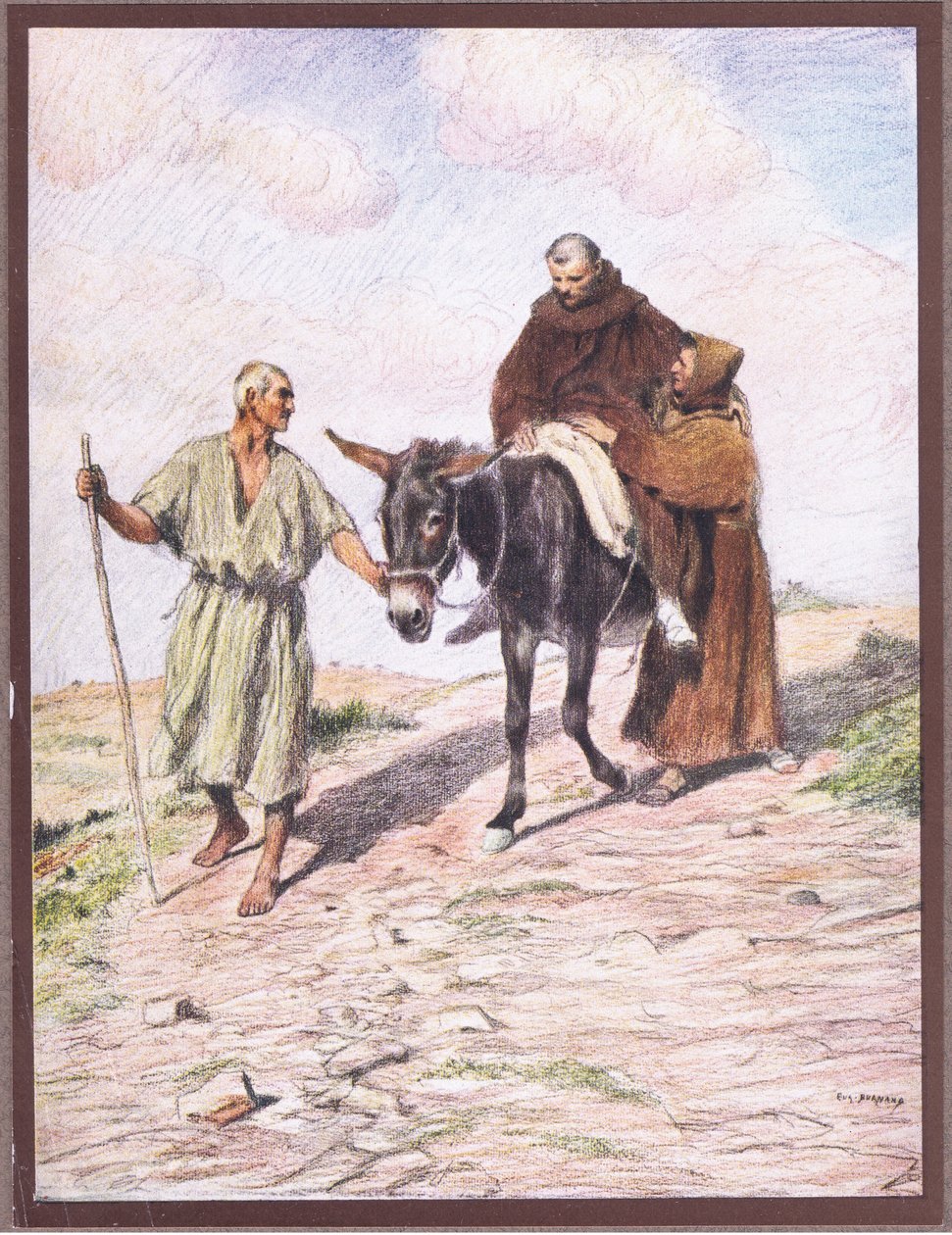 Den helige Franciskus på väg ner till berget La Verna med broder Leo efter inpräglingen av de heliga stigma, 1919 av Eugene Burnand