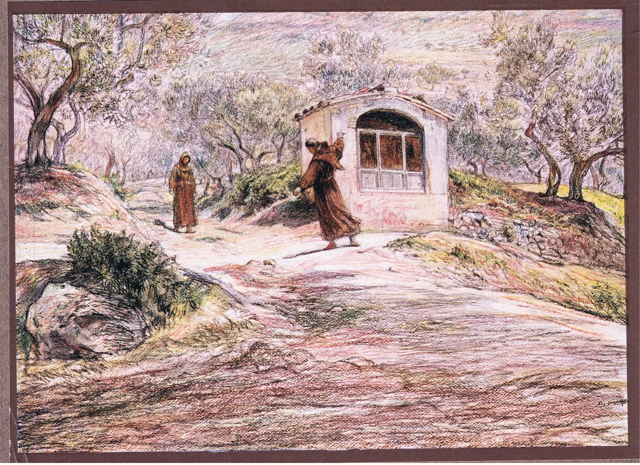 St Francis får broder Masseo att vända sig om många gånger för att hitta vägen han borde gå, 1919 av Eugene Burnand