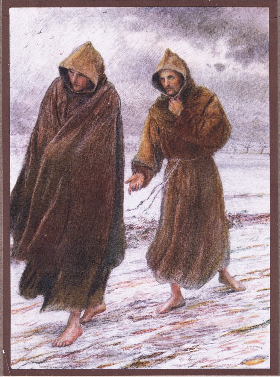 Den helige Franciskus sätter fram till broder Lejon där fullkomlig glädje finns, 1919 av Eugene Burnand