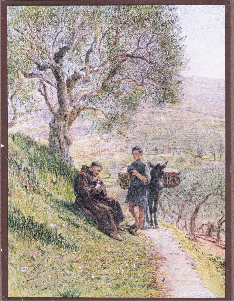 St Francis tämjer de vilda turtelduvorna, 1919 av Eugene Burnand