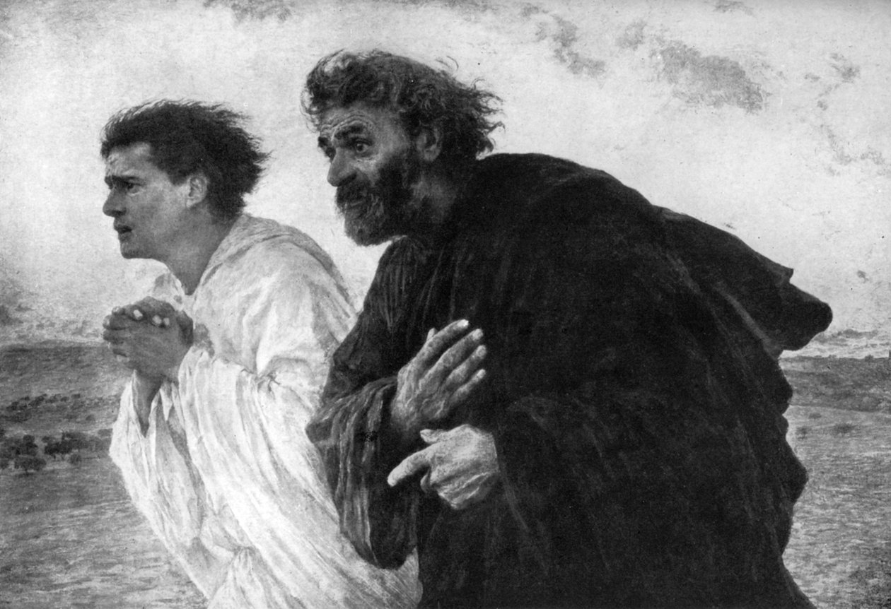Apostlarna Petrus och Johannes på uppståndelsens morgon, 1926. av Eugene Burnand