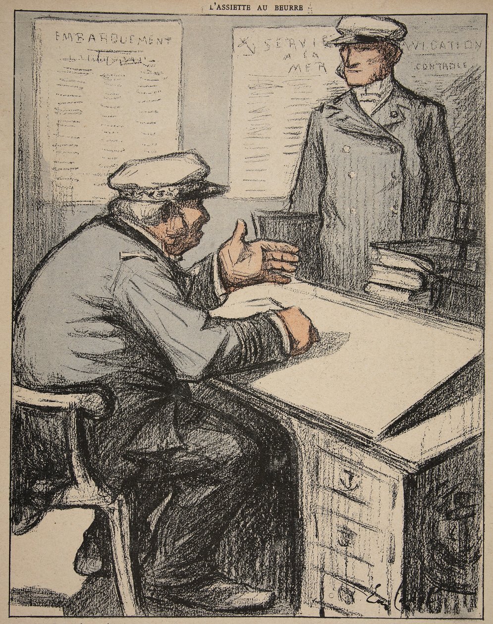 Två sjöfartsherrar på sina kontor, illustration från 