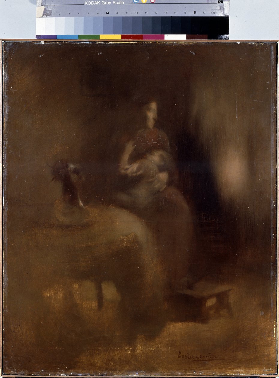 Kvinna med en bebis i knäet. Målning av Eugene Carriere (1849-1906) av Eugène Carrière
