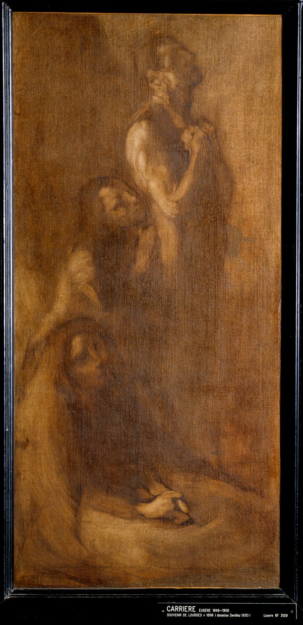 Minnes av Lourdes Pelerins i bön. Målning av Eugene Carriere (1849-1906) 1896 sön. 0,73x0,35 m Paris, musee d