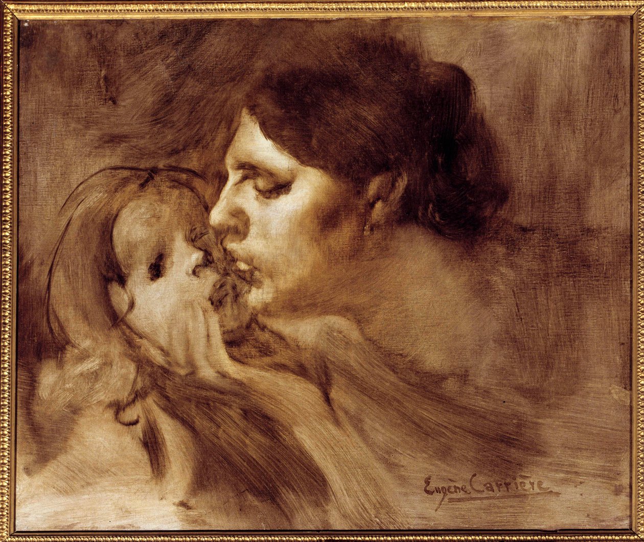 The Maternal Kiss Painting av Eugene Carriere (1849-1906) 1800-talet 0,46 x 0,55 m Paris, Musee d