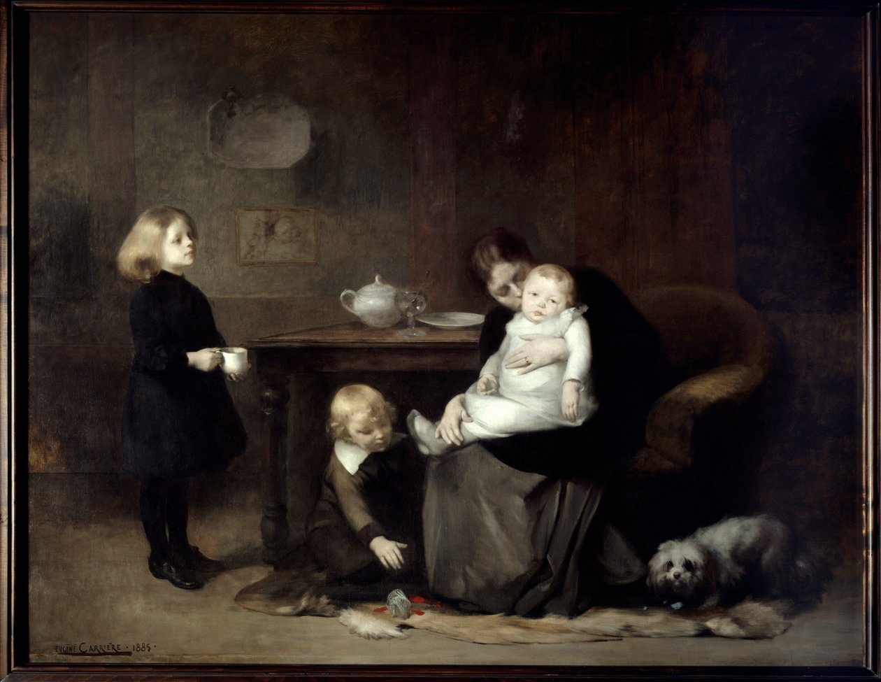 Det sjuka barnet En änka mamma som kysser sin sjuka bebis. Målning av Eugene Carriere (1849-1906) 1885 sön. 2x2,46 m Paris, musee d