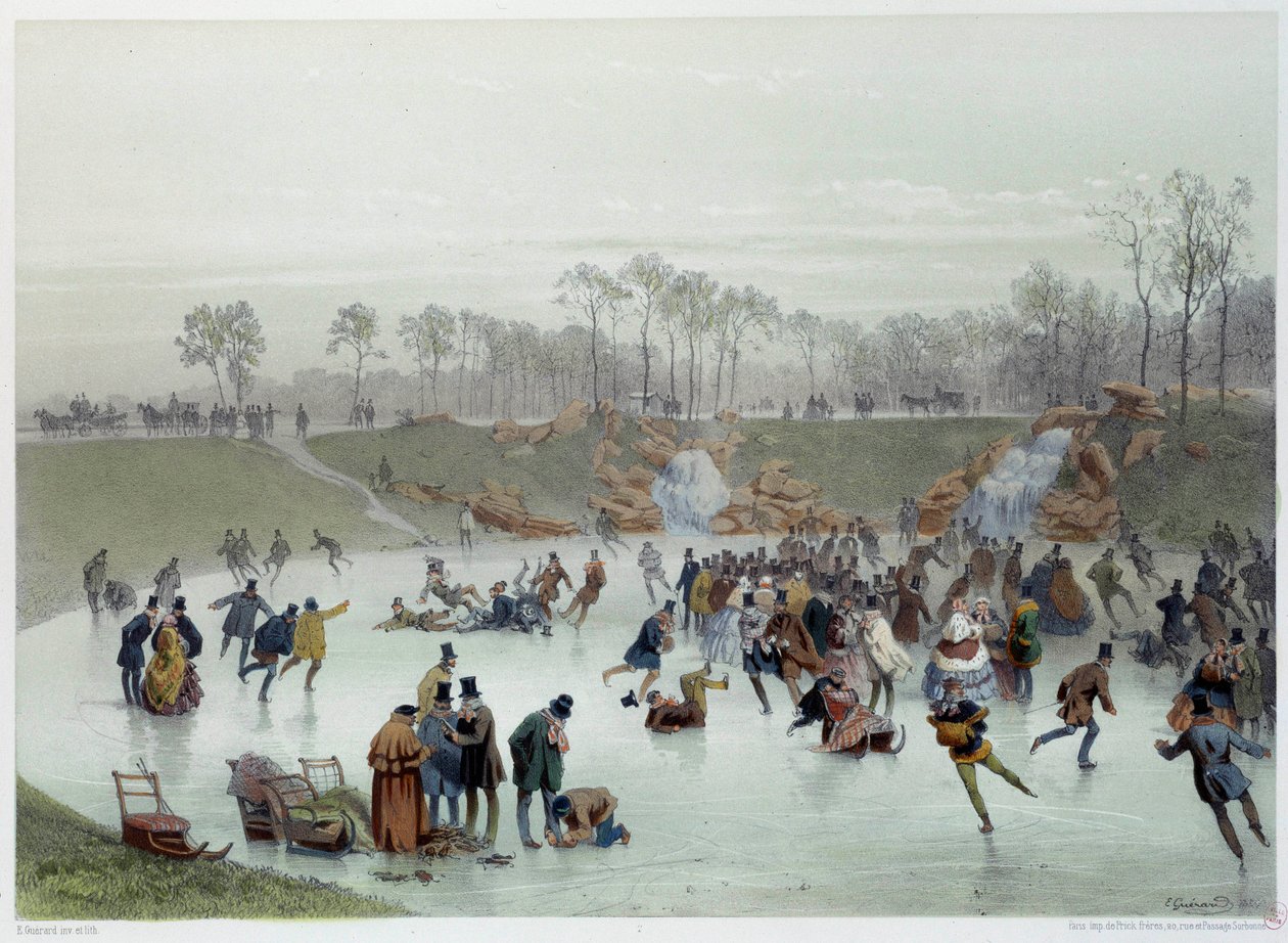 Skridskoåkare i Bois de Boulogne-litografin av Eugene Guerard av Eugene Charles Francois Guerard