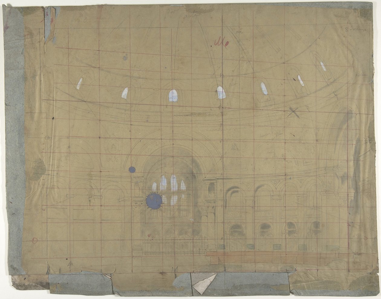 Design för en scenuppsättning på Opéran, Paris: Kyrkans inre, 1830-90. av Eugene Ciceri