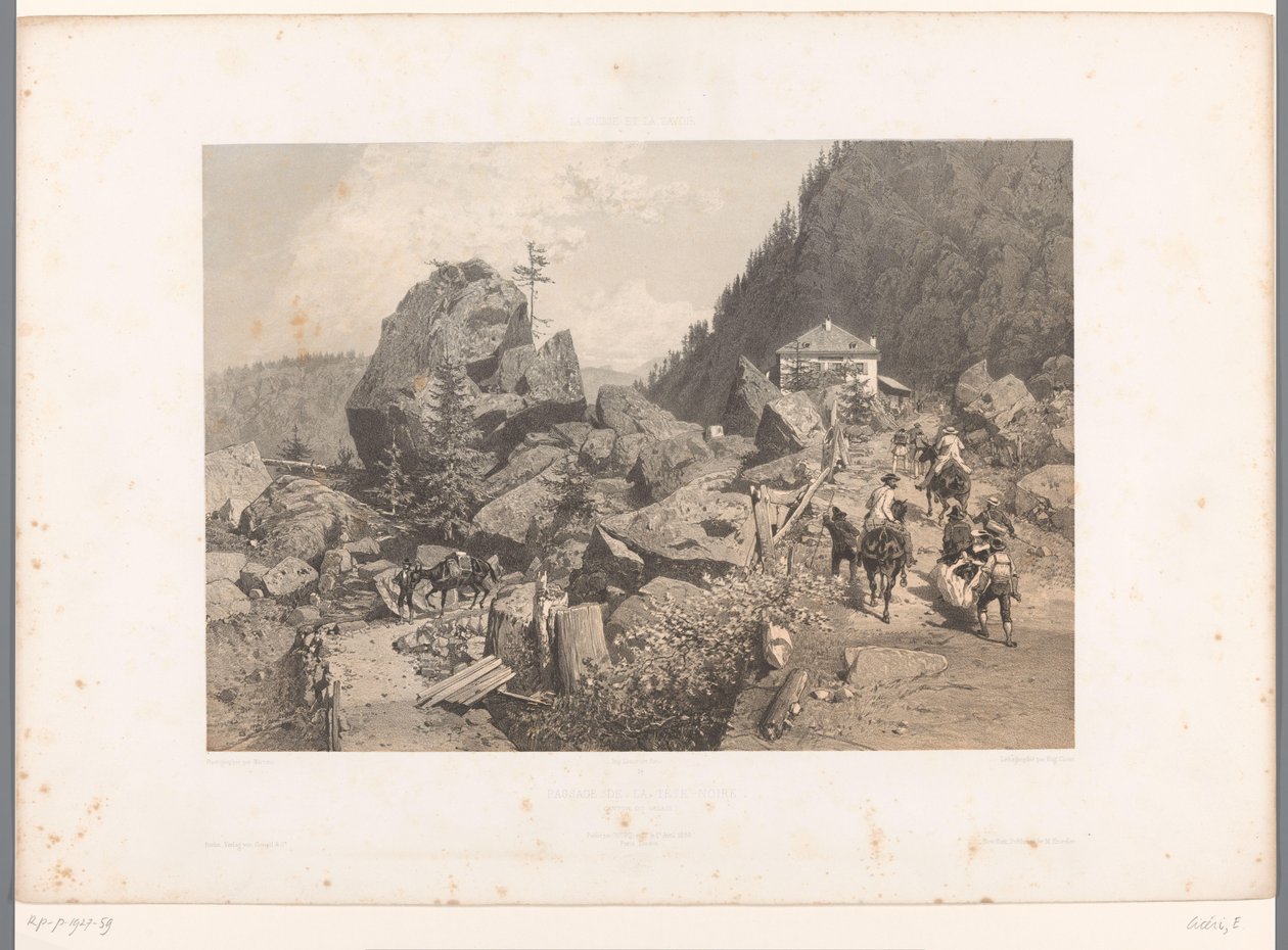 Resenärer på passet Tete Noire mellan Martigny och Chamonix Passage de la Tête Noire (titel på objekt) Ansikten i Schweiz och Savoy (serietitel) La Suisse et la Savoie (serietitel på objekt) av Eugene Ciceri