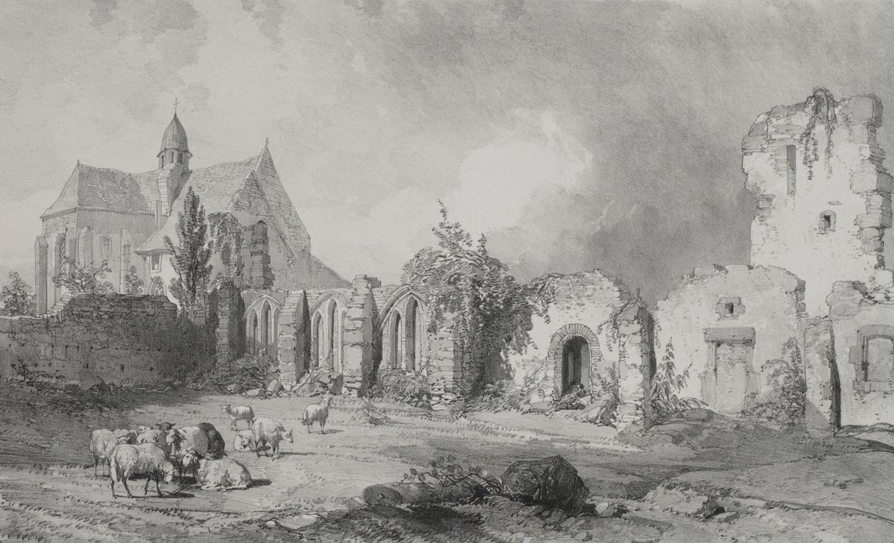 Pittoreska och romantiska resor i det antika Frankrike. Bretagne: Abbey of Relec av Eugene Ciceri