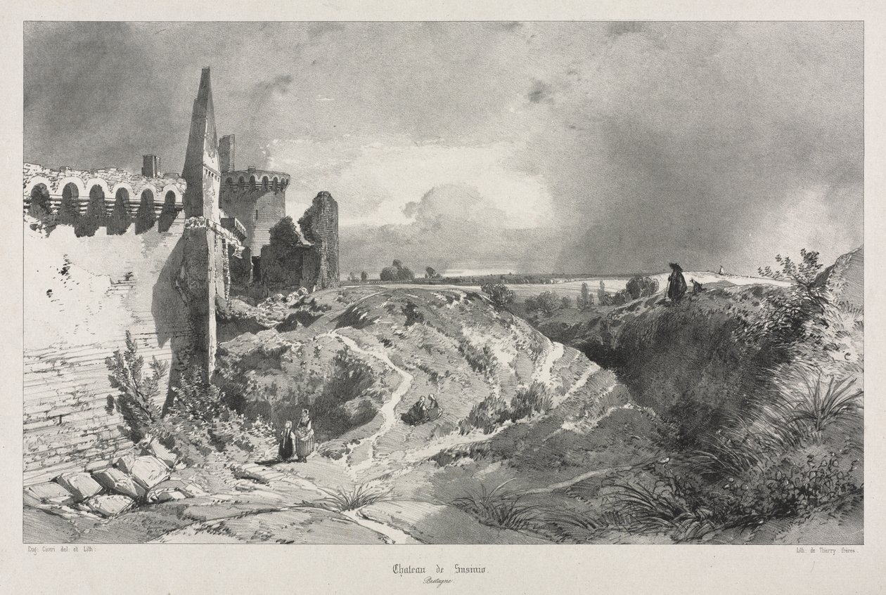 Pittoreska och romantiska resor i det antika Frankrike. Bretagne: Chateau de Susinio av Eugene Ciceri