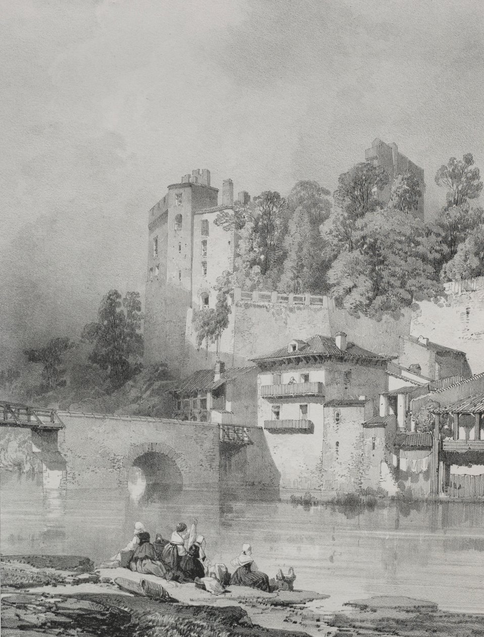 Pittoreska och romantiska resor i det antika Frankrike. Bretagne: Chateau de Clisson. av Eugene Ciceri