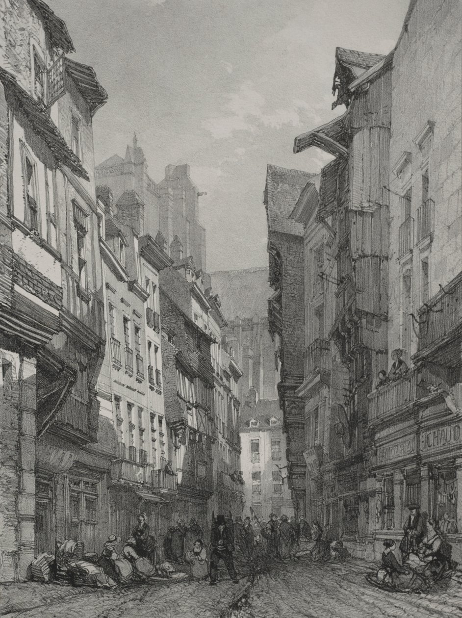 Pittoreska och romantiska resor i det antika Frankrike. Bretagne: Den gamla huvudgatan i Nantes av Eugene Ciceri