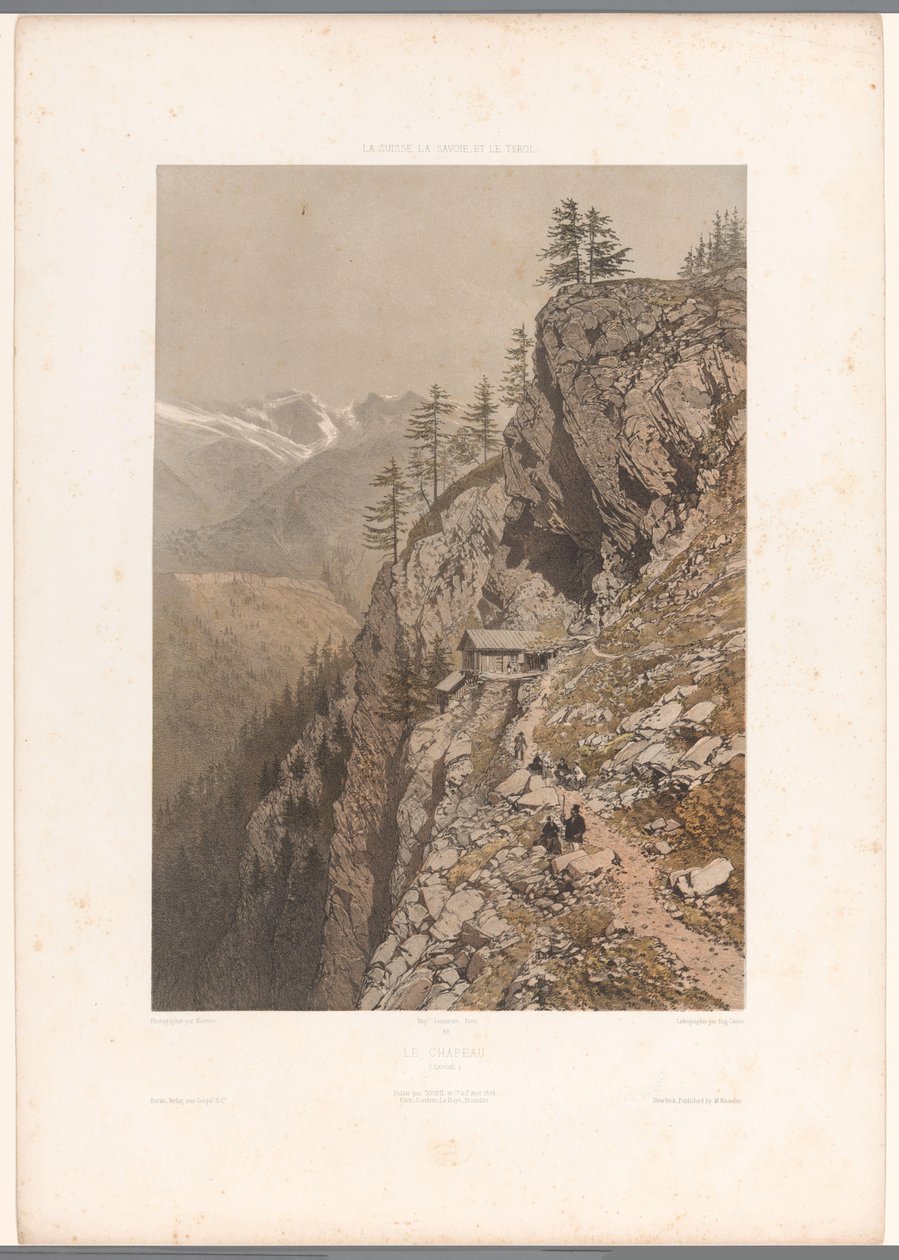 Vandrare på bergsstigen vid Chamonix och Mont Blanc Le Chapeau (titel på objekt) Ansikten i Schweiz, Savojen och Tyrolen (serietitel) La Suisse, la Savoie et le Tyrol (serietitel på objekt) av Eugene Ciceri